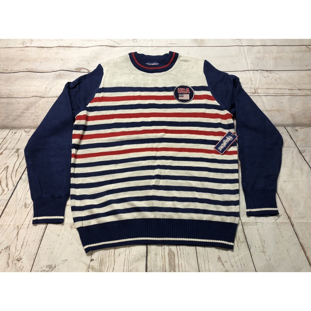 Tipsy Elves Crewneck Knit Sweater XL USA Stars Stripes Red White Blue Christmas